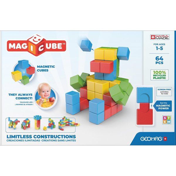 Geomag Magicubes Full Color Try Me, Recycled Plastic, 64 Pieces Per Set 069